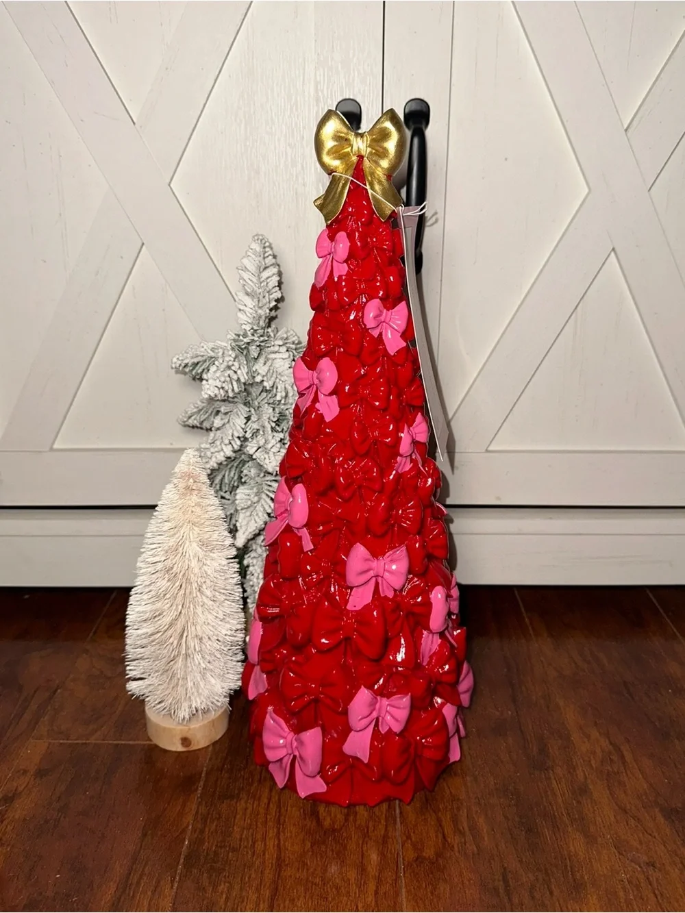 Cupcakes & Cashmere Red & Pink Decorative Bow Christmas Tree with Gold Topper